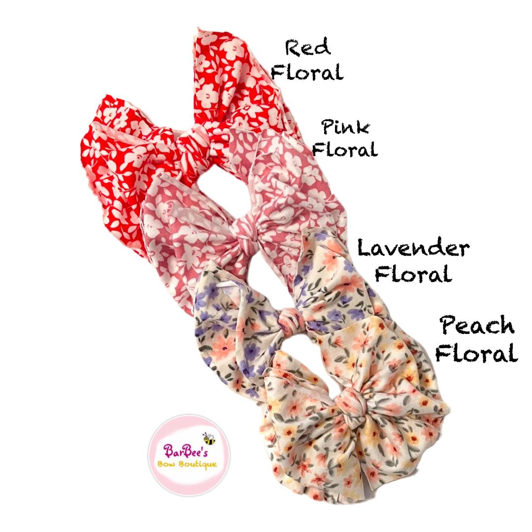 Floral Soft Knit Messy Bow Headwrap Pink, Lavender, Red, Peach