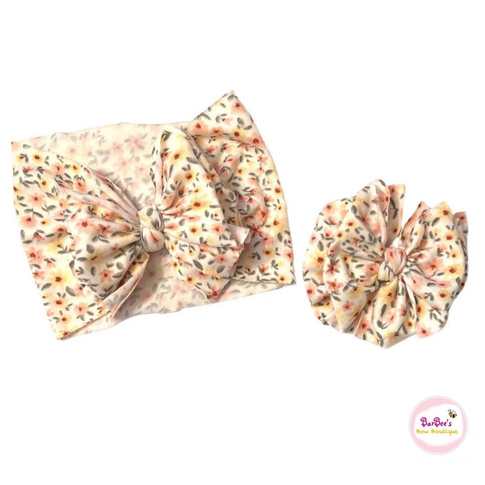 Floral Soft Knit Messy Bow Headwrap Pink, Lavender, Red, Peach