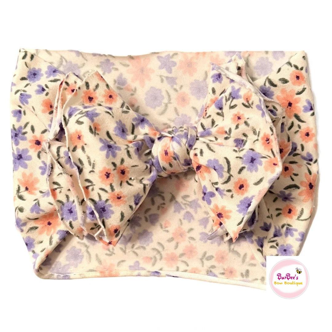 Floral Soft Knit Messy Bow Headwrap Pink, Lavender, Red, Peach