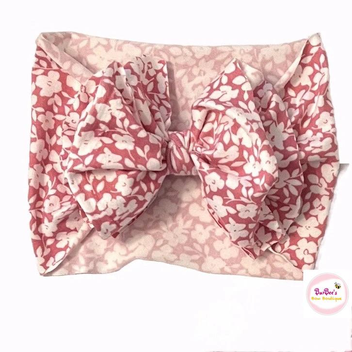 Floral Soft Knit Messy Bow Headwrap Pink, Lavender, Red, Peach