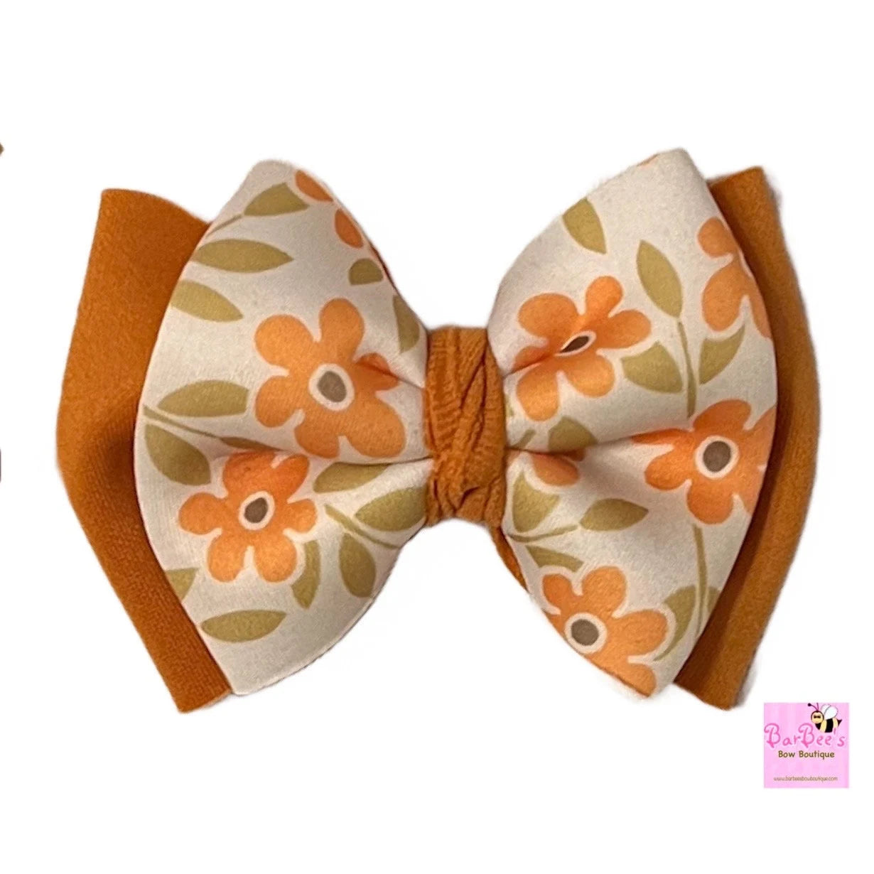 Mustard Flower Print Puffy Hair Bow