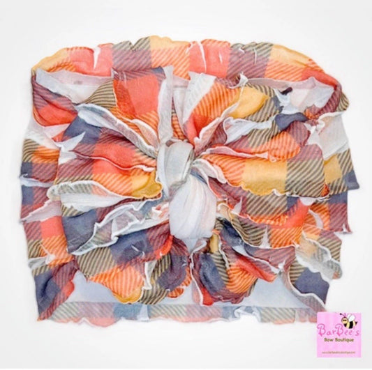 Fall Plaid Ruffle HeadWrap and Hair Bows