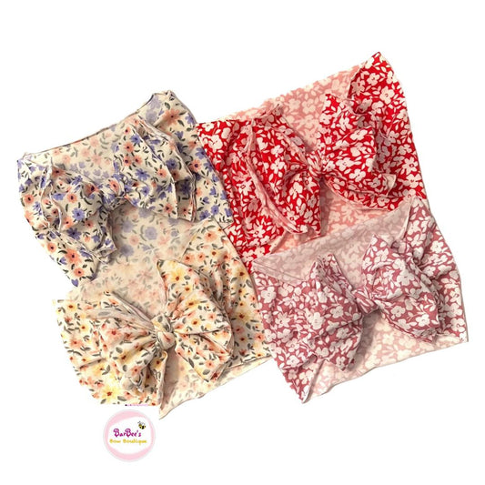 Floral Soft Knit Messy Bow Headwrap Pink, Lavender, Red, Peach