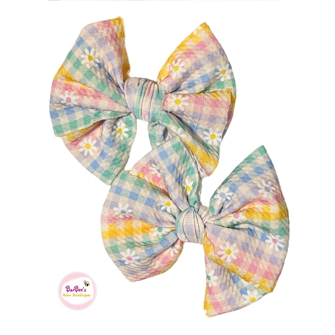 Gingham Multicolor Pastel Messy Bow Headwrap, Hair Bows and Piggy Set