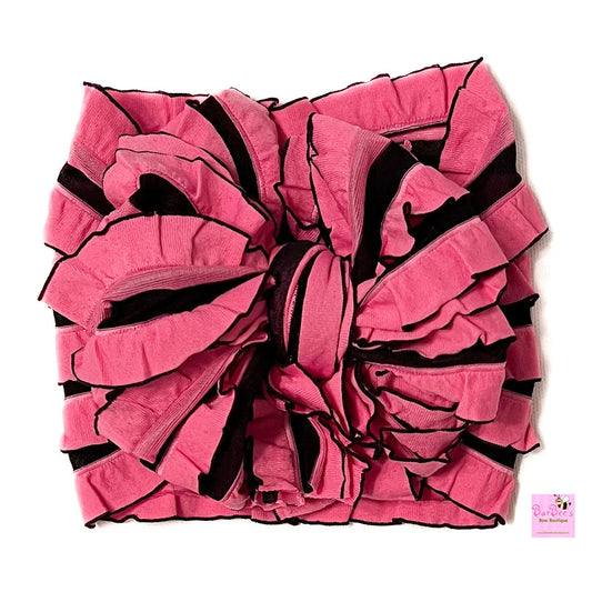 Hot Pink and Black Mini Ruffle Bow HeadWrap and Hair Bows