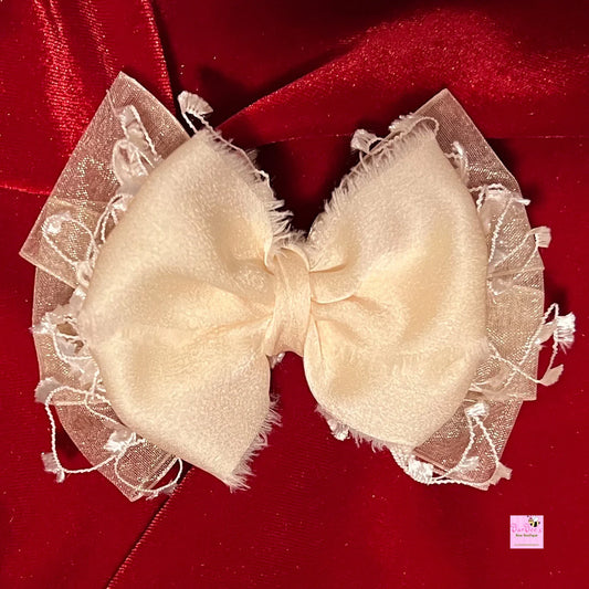 Ivory Satin and Organza Girl and Newborn Hair Bow