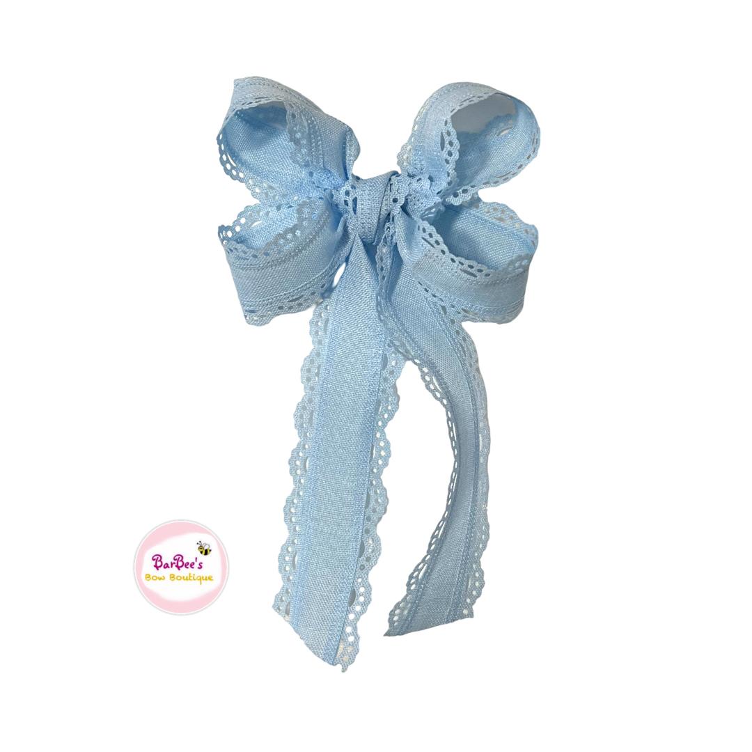 Lacey Linen Long Tail Classic Hair Bow Clip