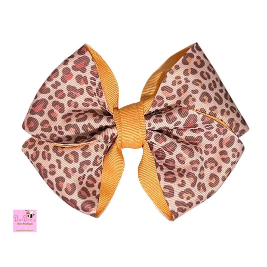 Leopard with Creamsicle Double Ribbon Undertone Classic Hair Bow