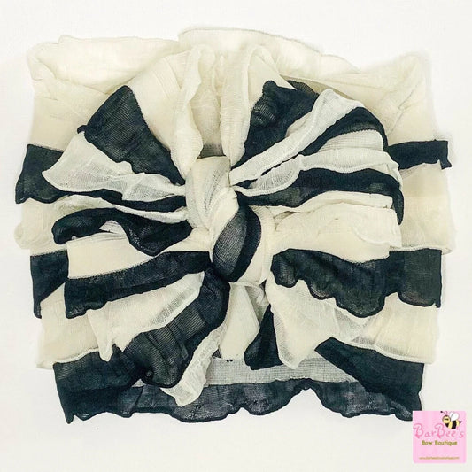 Licorice and Cream  Ruffle Bow HeadWrap and Hair Bows