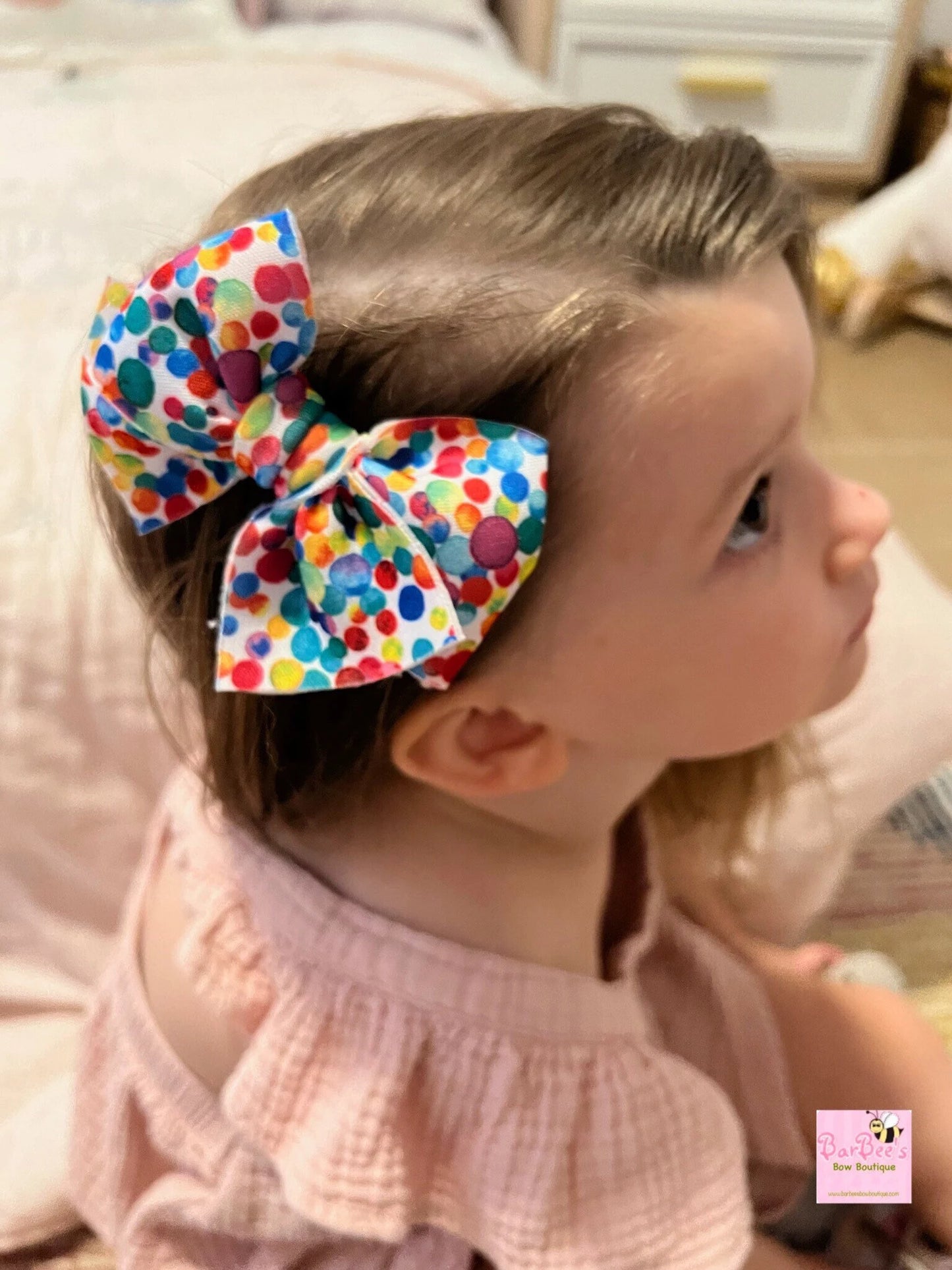 Multicolor Dots Print Puffy Hair Bow