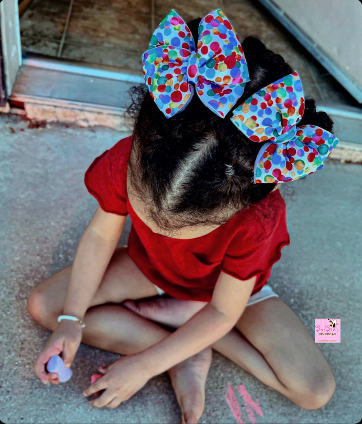 Multicolor Dots Print Puffy Hair Bow