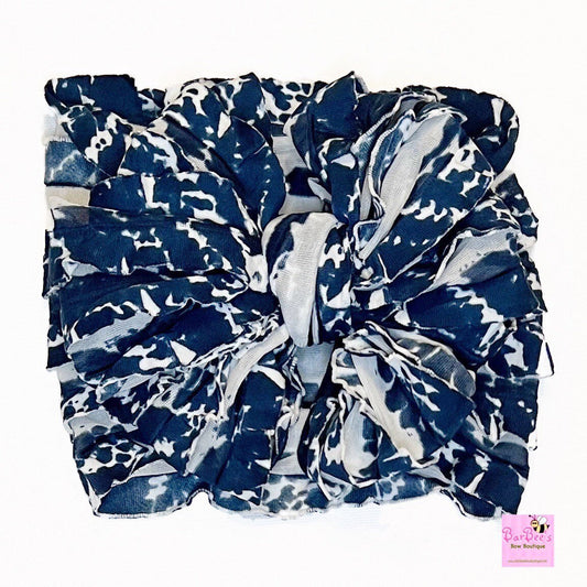 Navy Blue and White Print Ruffle Bow HeadWrap and Hair Bows