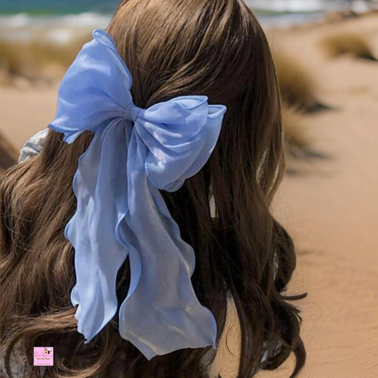 Multilayered Organza Long Tail Ribbon Hair Bow Girls Bow Hair Clip