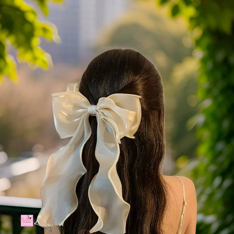 Multilayered Organza Long Tail Ribbon Hair Bow Girls Bow Hair Clip