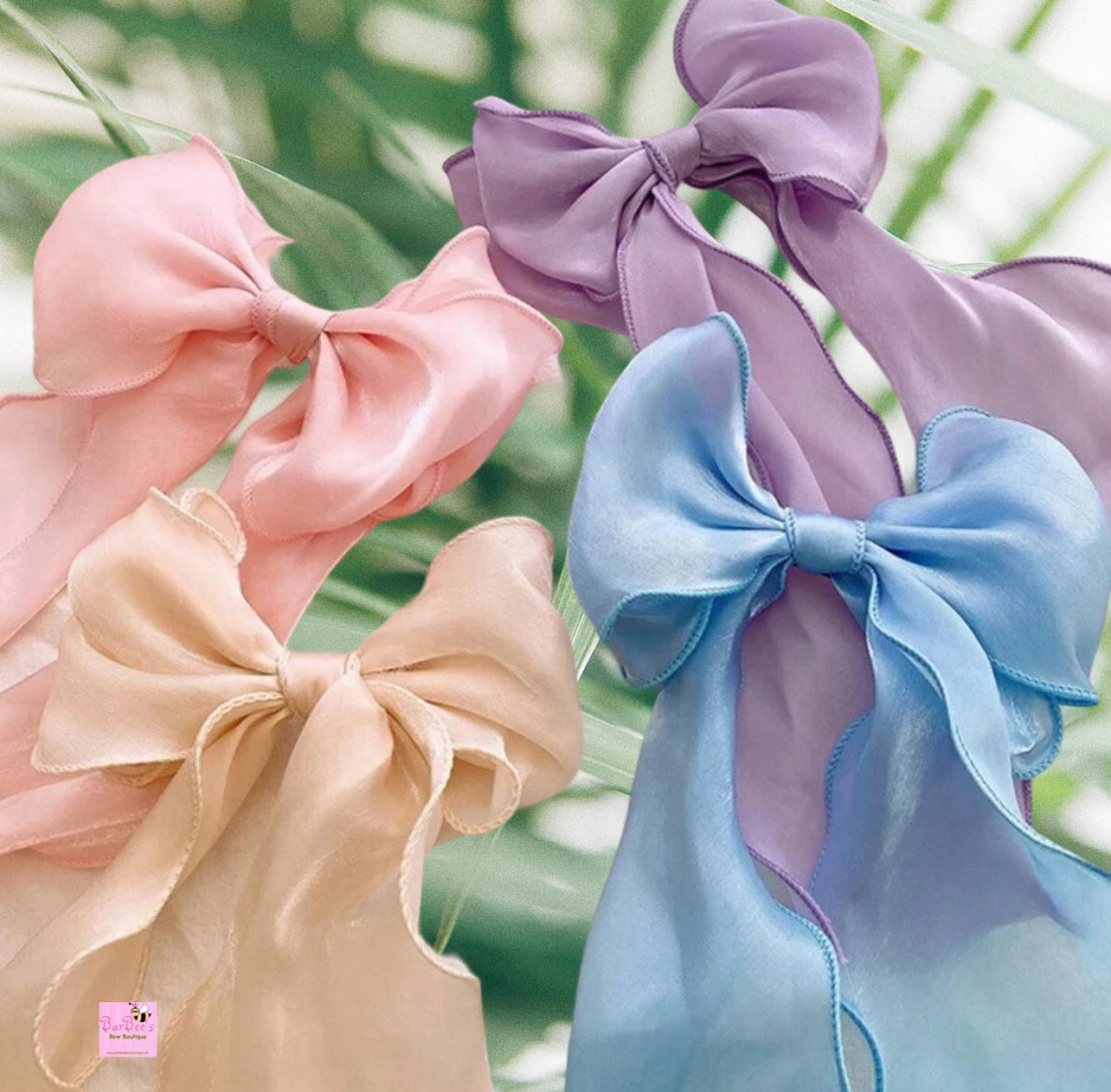 Multilayered Organza Long Tail Ribbon Hair Bow Girls Bow Hair Clip