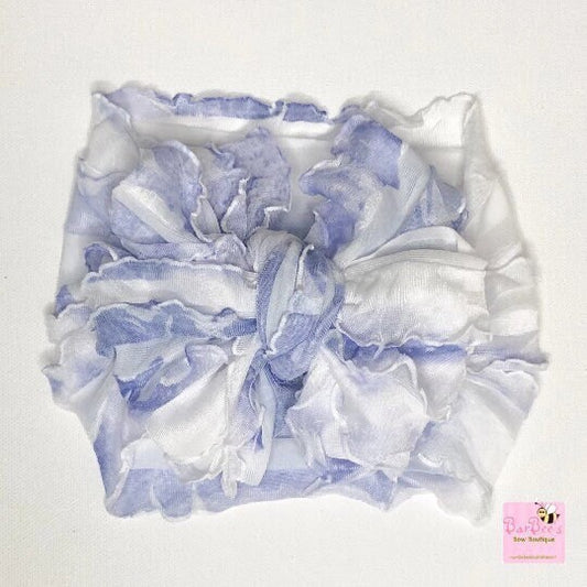 Periwinkle Tie Dye Ruffle Bow HeadWrap and Hair Bows