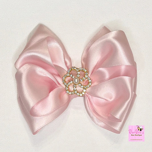 Light Pink or White Satin Ribbon Hair Bow, Baby Girl Special Occasion Satin Hair Bow Clip Satin Hair Bow Newborn Satin Hair Bow Headband