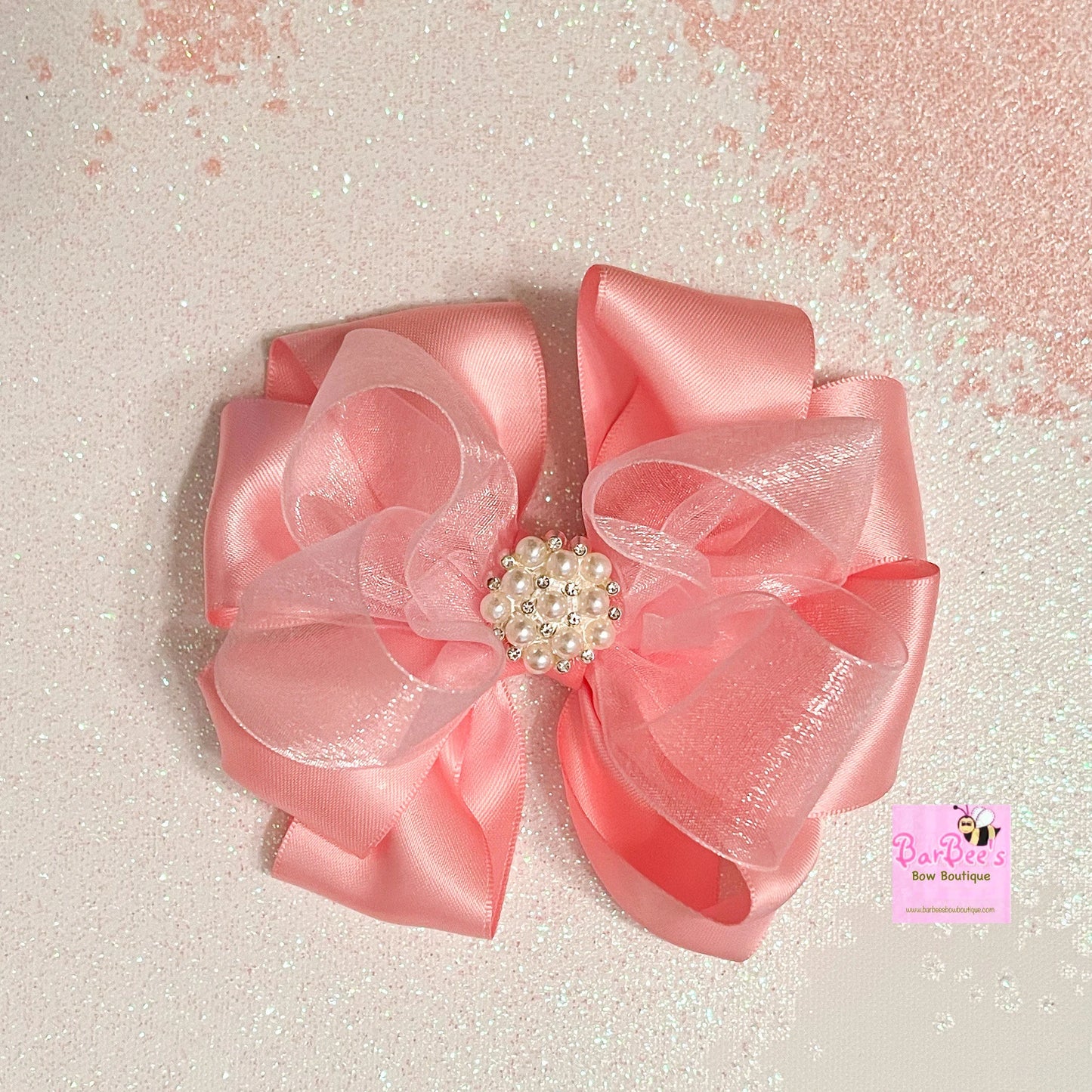 Pink Satin and Organza Ribbon Hair Bow, Baby Girl Special Occasion Satin Hair Bow Clip Satin Hair Bow Newborn Satin Hair Bow Headband