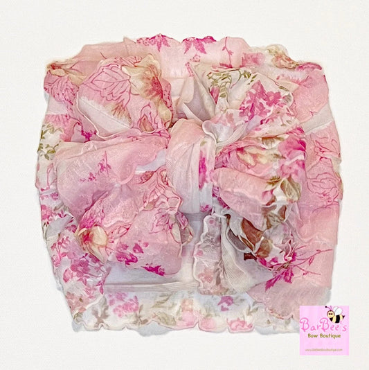 Pink Blossom Ruffle Bow HeadWrap and Hair Bows