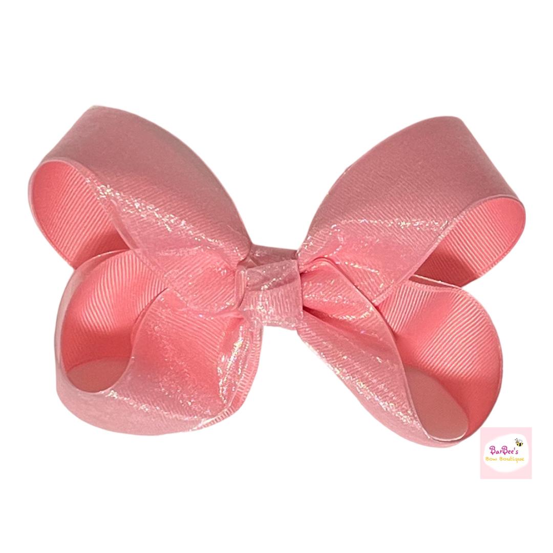 White, Black or Pink Organza Overlay Grosgrain Ribbon Hair Bow