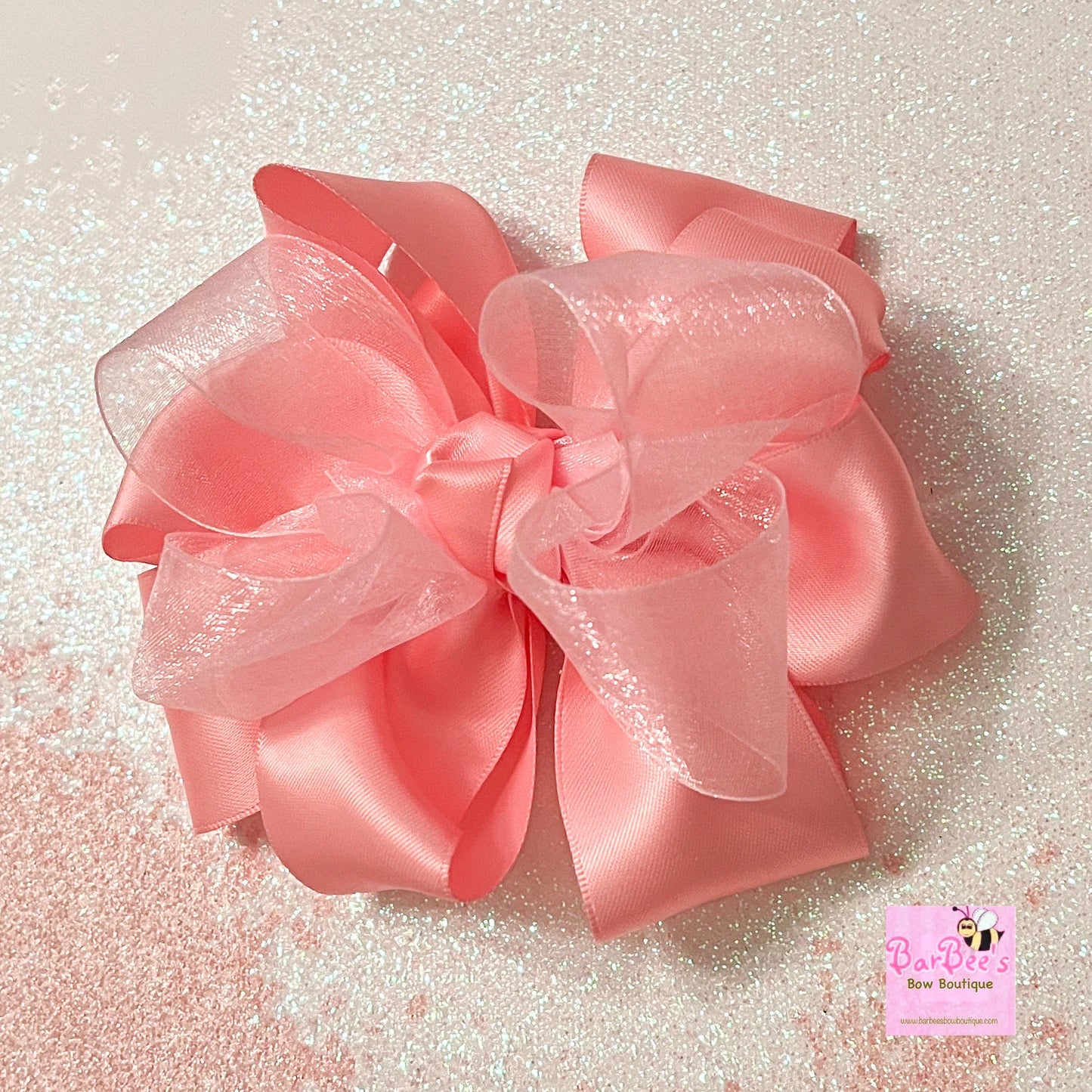 Pink Satin and Organza Ribbon Hair Bow, Baby Girl Special Occasion Satin Hair Bow Clip Satin Hair Bow Newborn Satin Hair Bow Headband