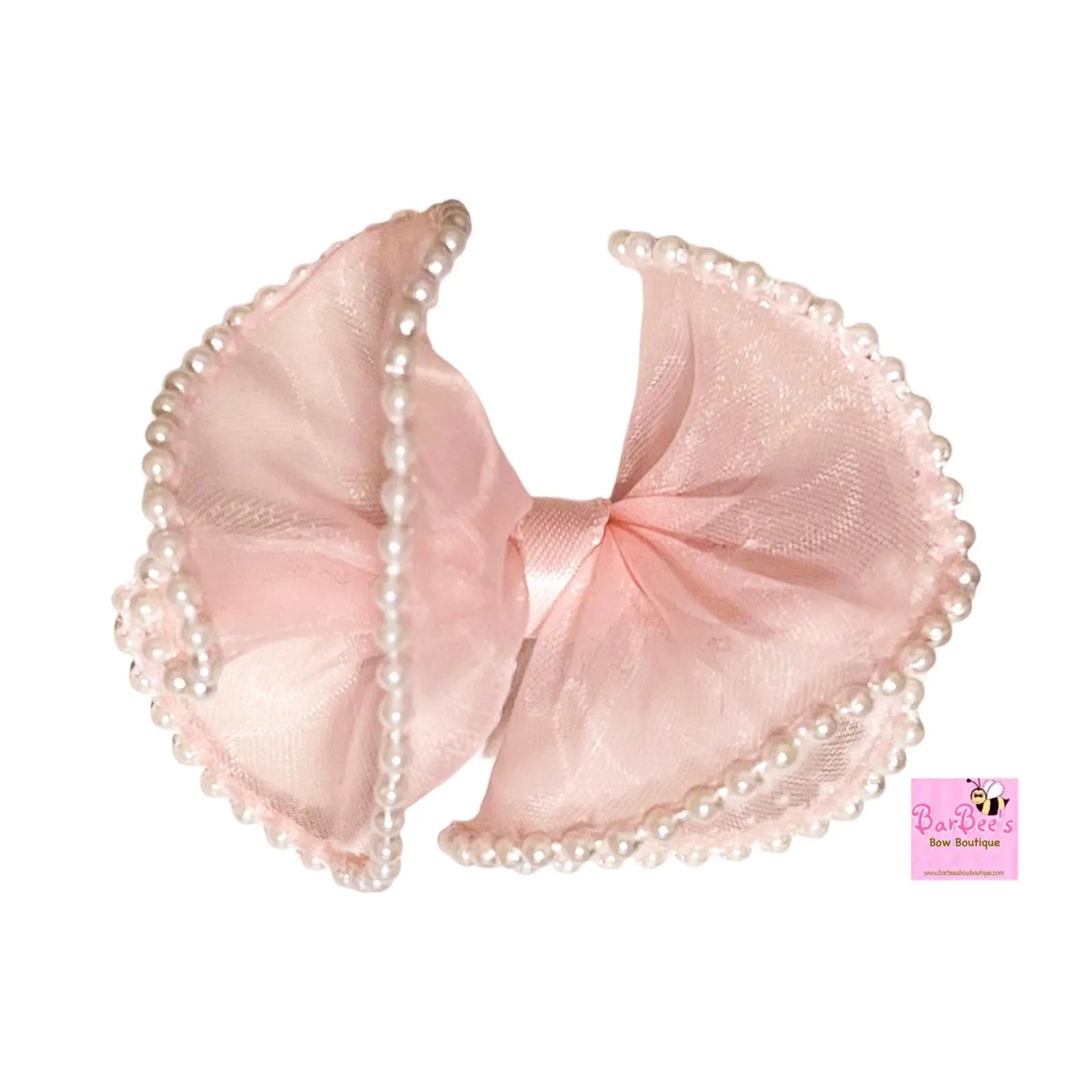 Pink Organza Pearl Edge Ribbon Hair and Piggy Set