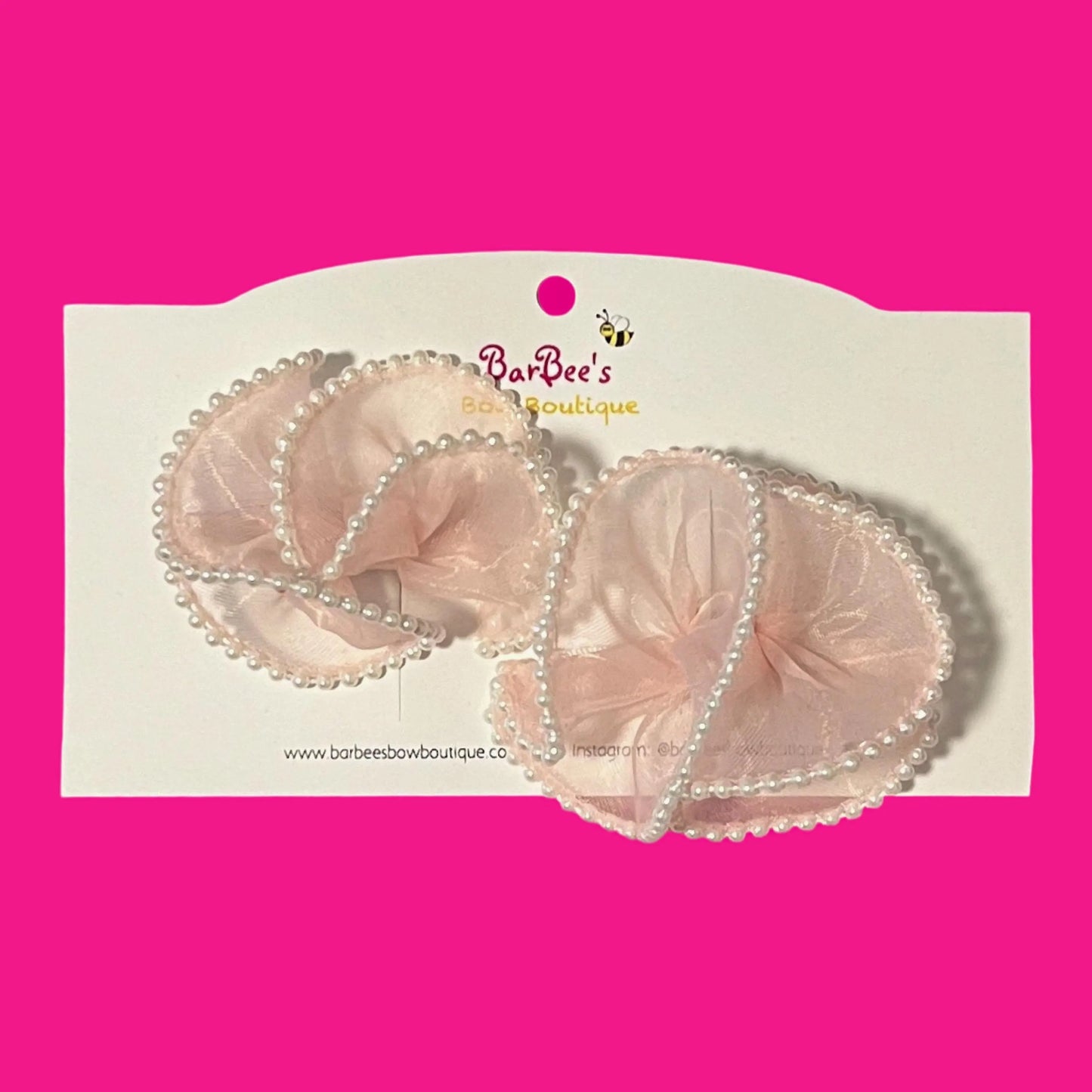 Pink Organza Pearl Edge Ribbon Hair and Piggy Set