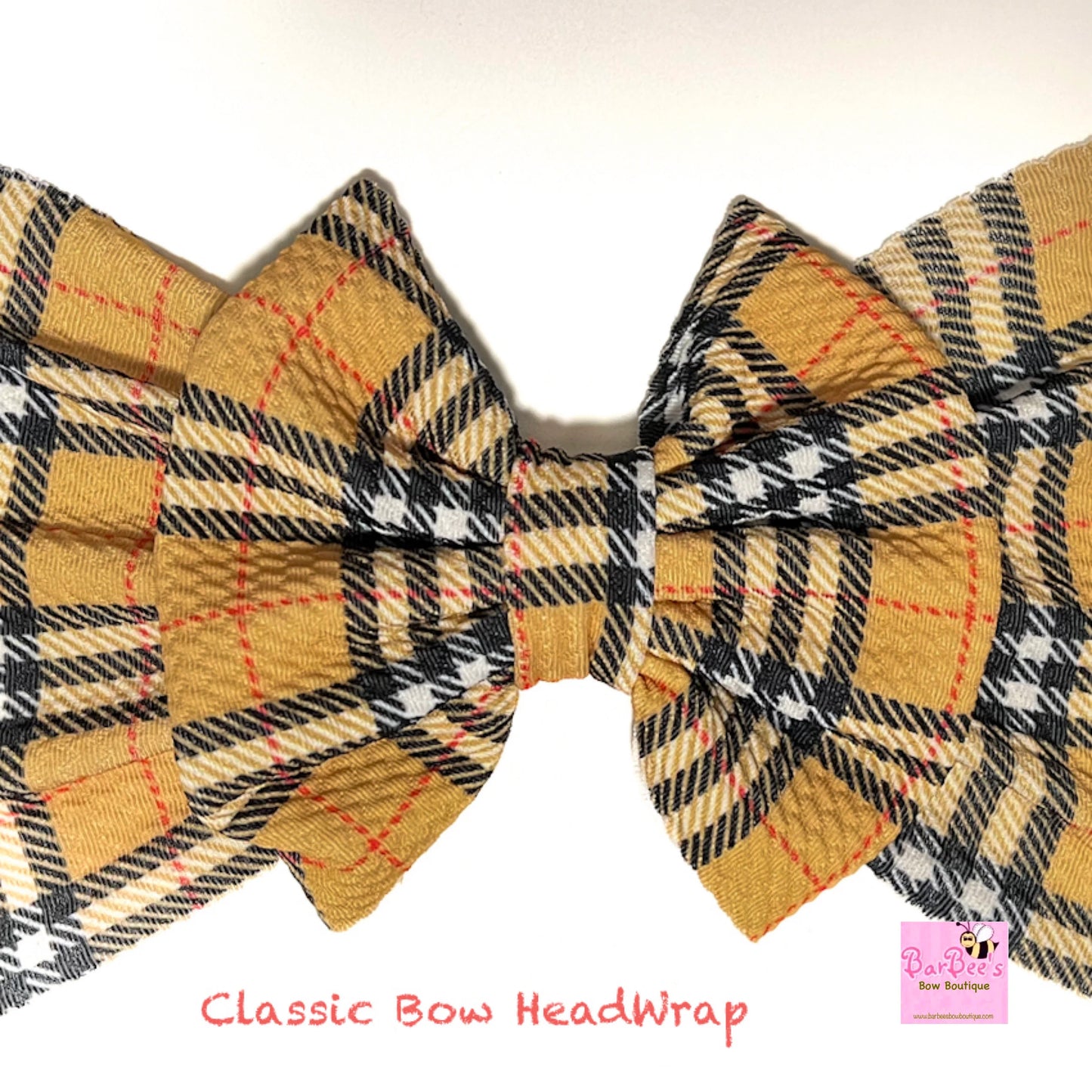 Tan Plaid Messy Bow HeadWrap or Classic Bow HeadWrap and Hair Bows