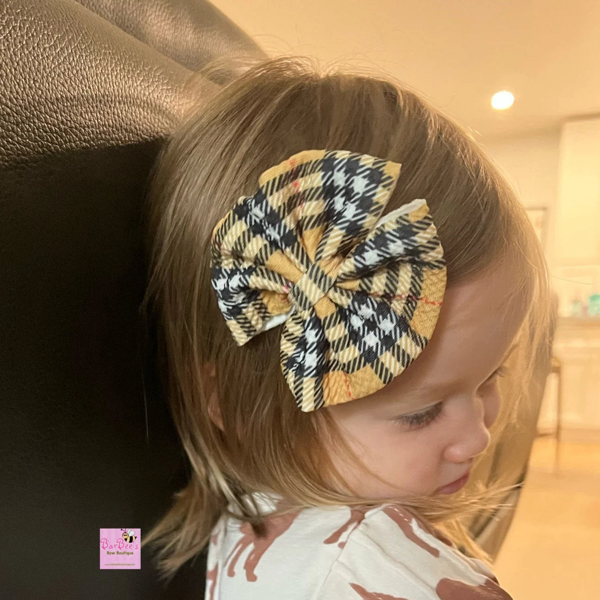 Tan Plaid Messy Bow HeadWrap or Classic Bow HeadWrap and Hair Bows