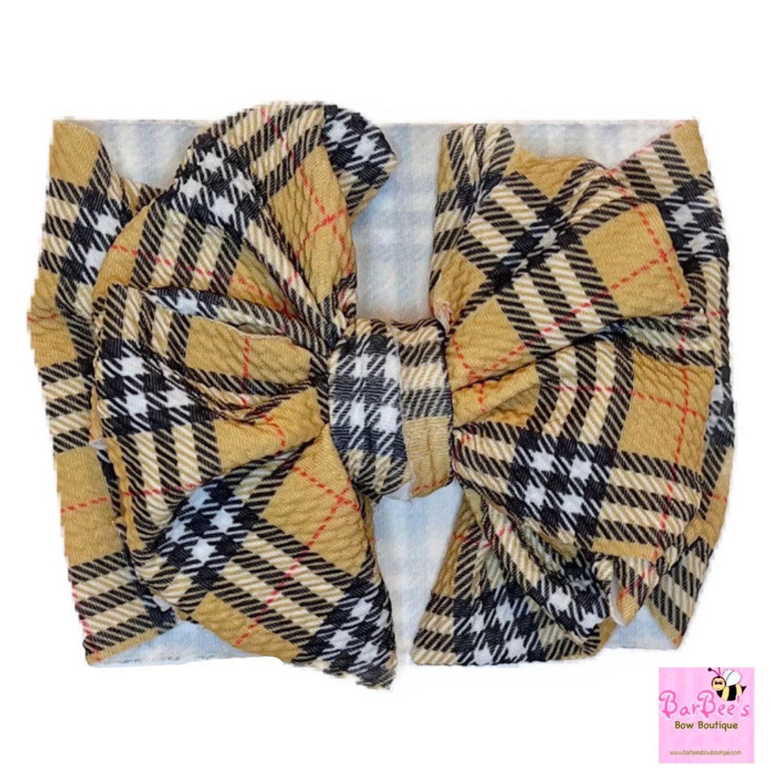 Tan Plaid Messy Bow HeadWrap or Classic Bow HeadWrap and Hair Bows