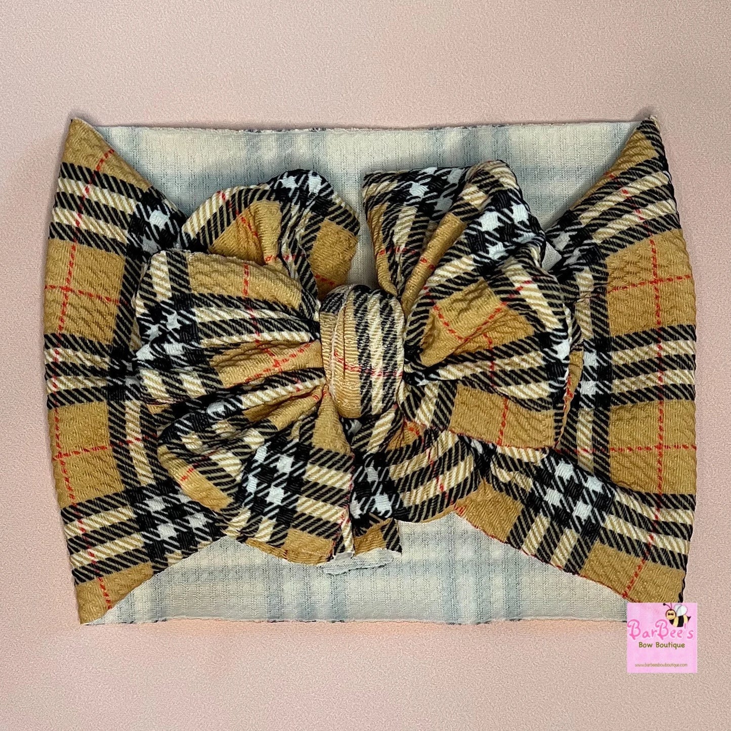 Tan Plaid Messy Bow HeadWrap or Classic Bow HeadWrap and Hair Bows