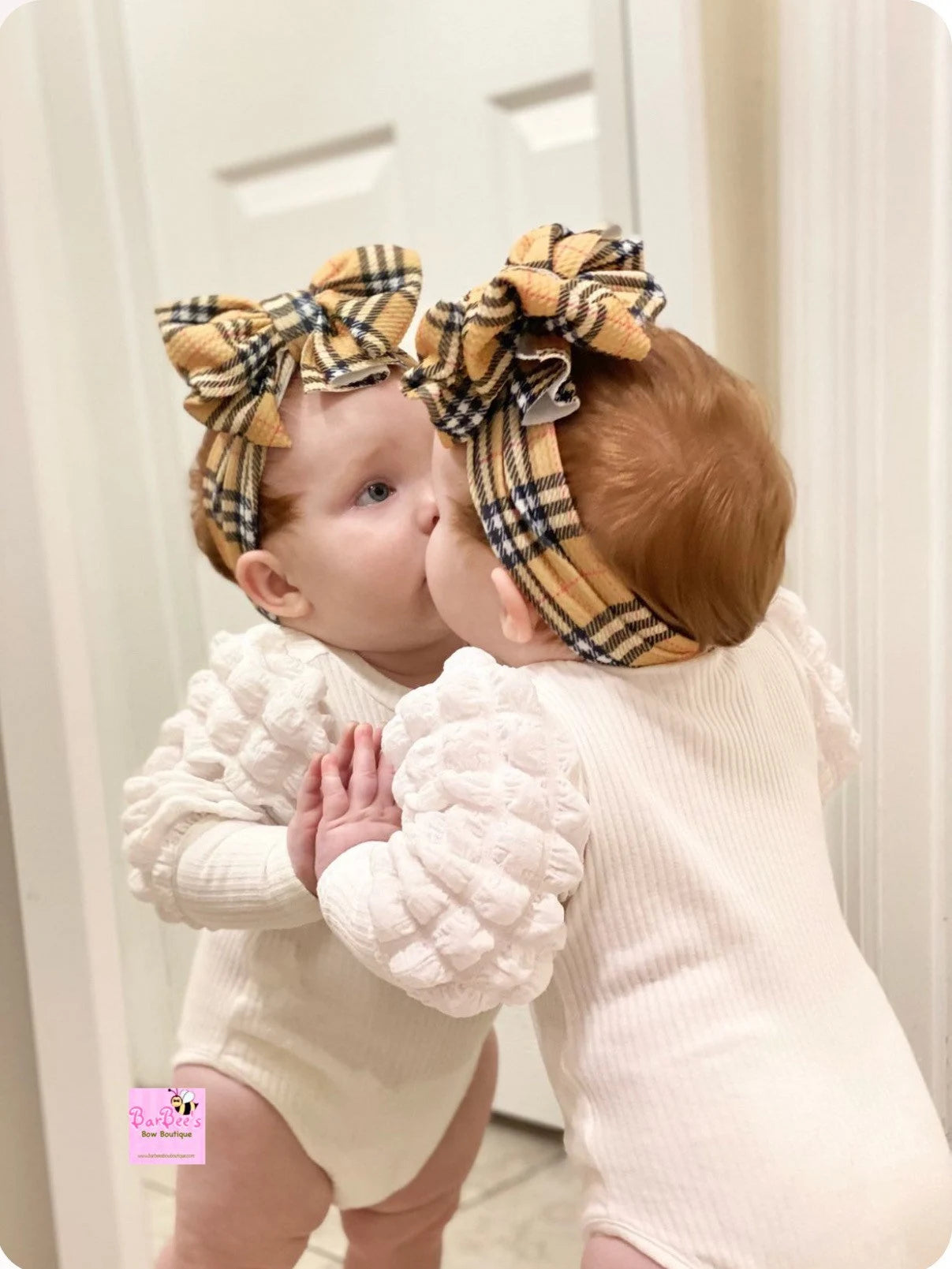 Tan Plaid Messy Bow HeadWrap or Classic Bow HeadWrap and Hair Bows