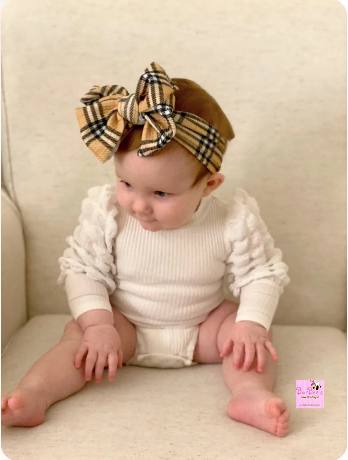 Tan Plaid Messy Bow HeadWrap or Classic Bow HeadWrap and Hair Bows