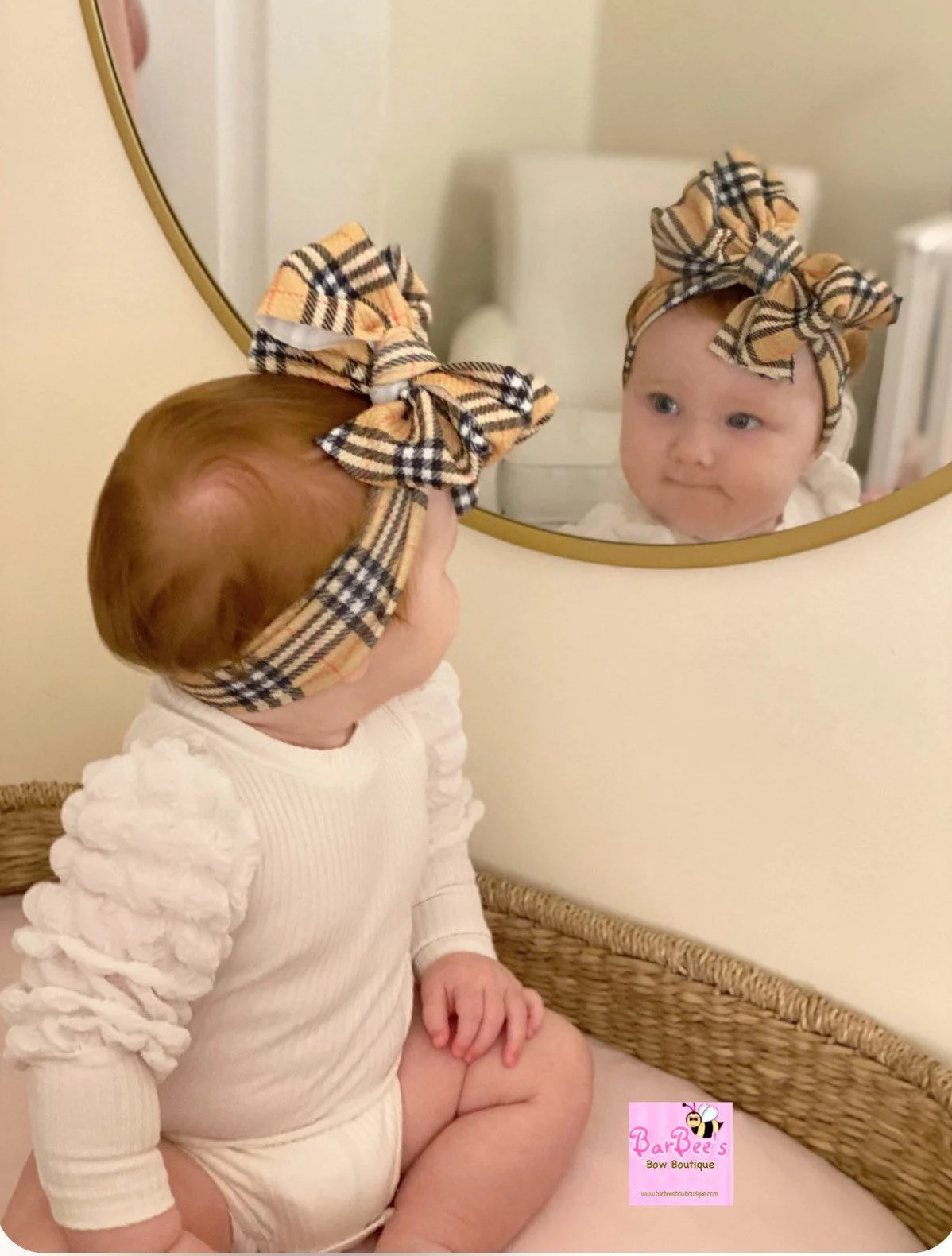 Tan Plaid Messy Bow HeadWrap or Classic Bow HeadWrap and Hair Bows