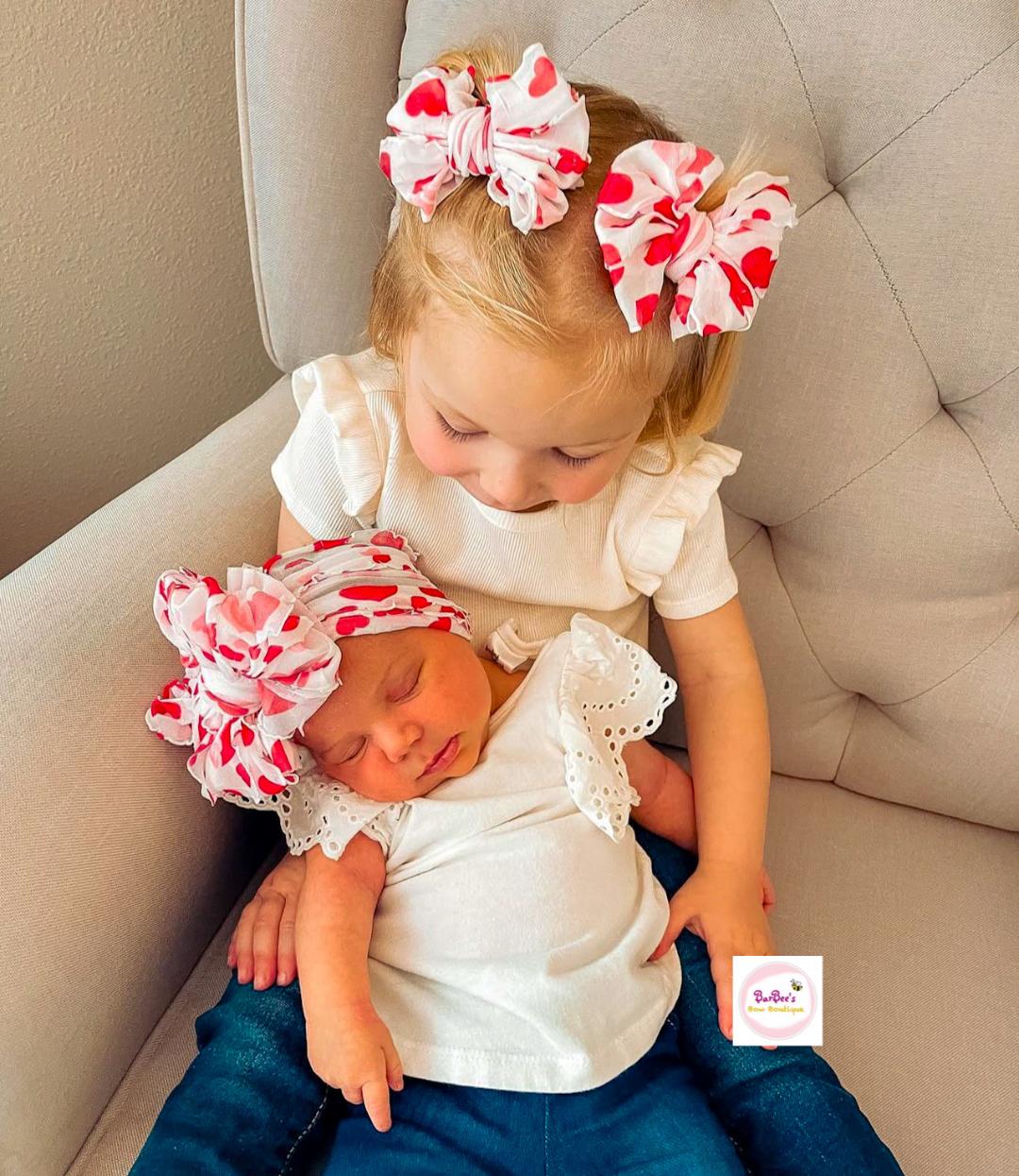 Red Heart  Ruffle Bow HeadWrap and Hair Bows