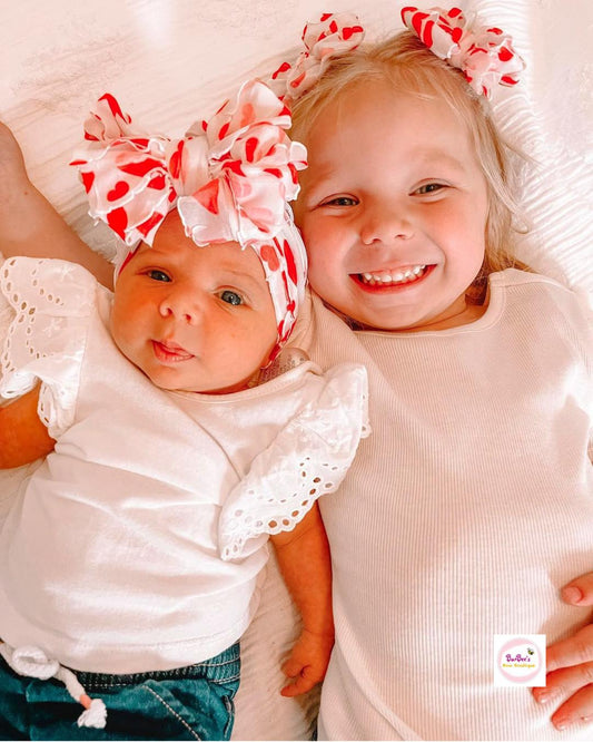 Red Heart  Ruffle Bow HeadWrap and Hair Bows