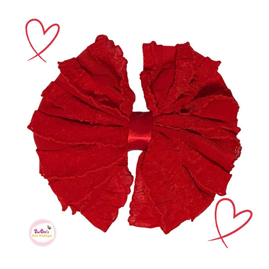 Large Red Ruffle Hair Bow