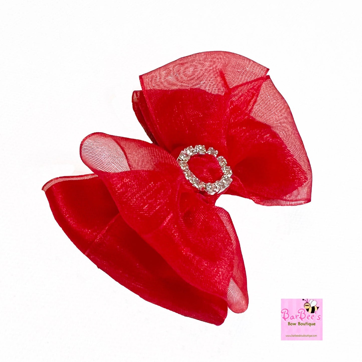 Red, Gold or Ivory Satin and Organza Hair Bows Girls Satin Bow Clip