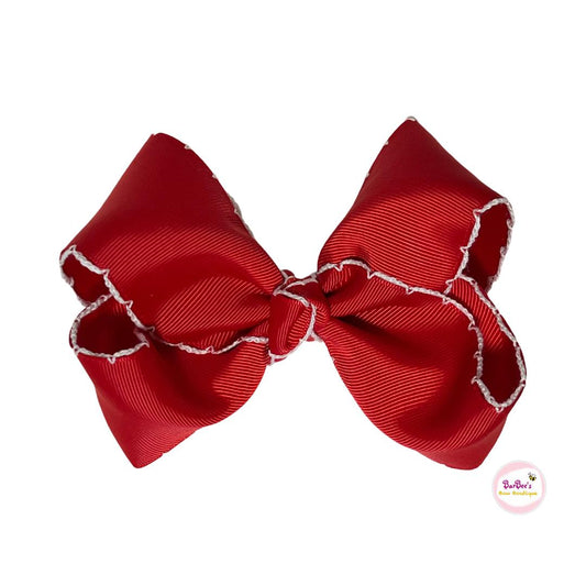 Red and White Moonstitch Ribbon Hair Bow