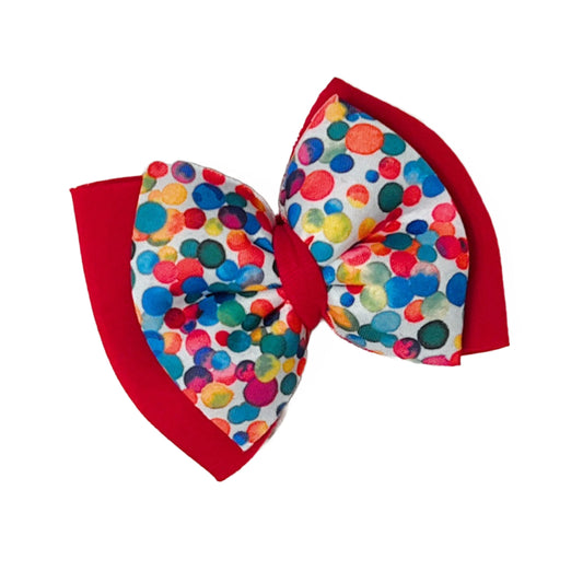 Red with Colorful Confetti Print Puffy Hair Bow