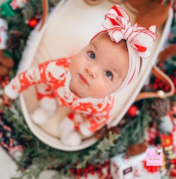 Red and White Mini Ruffle Bow HeadWrap and Hair Bows