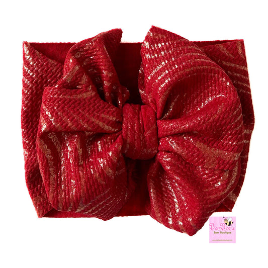 Red & Gold Foil Messy Bow HeadWrap & Hair Bows