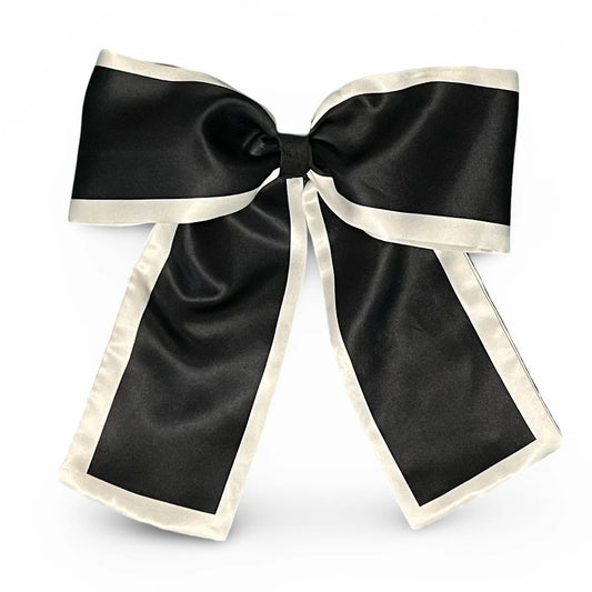 Black with Antique White Trim Satin Ribbon Long Tail Ribbon Hair Bow Antique White & Black Trim Hair Bow