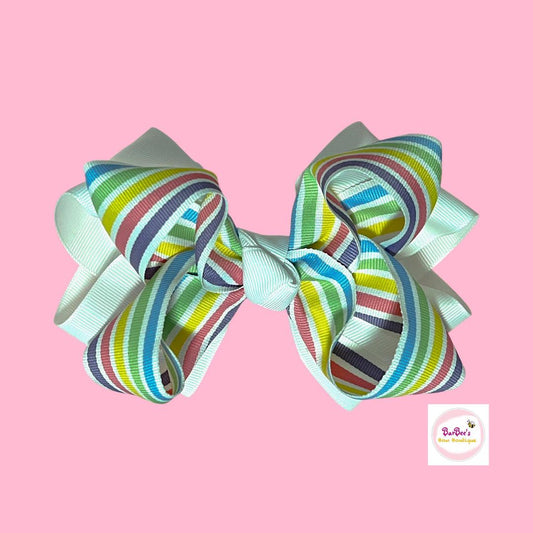 Multi-Loop Stripped Grosgrain Double Layered Ribbon Hair Bow