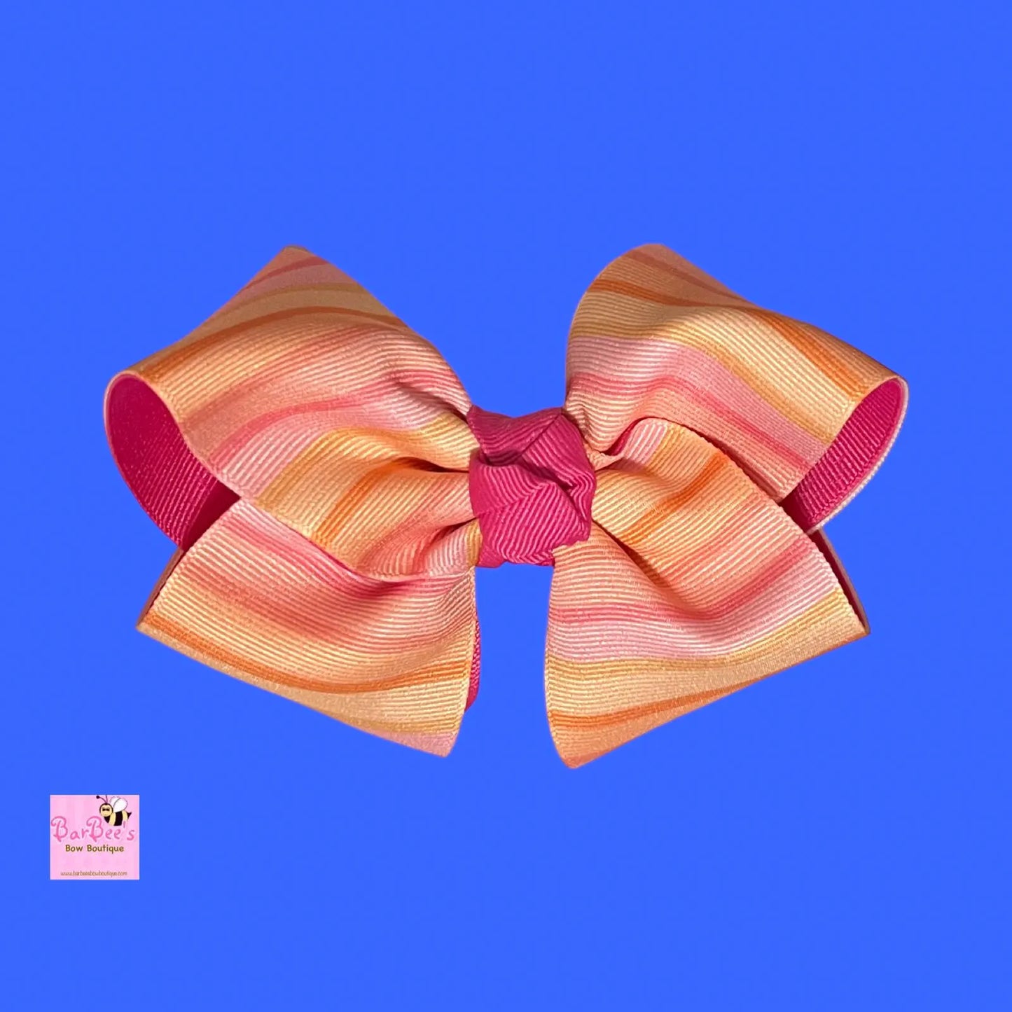 Sunset Stripe and Creamsicle or Raspberry Cream Double Ribbon Classic Hair Bow