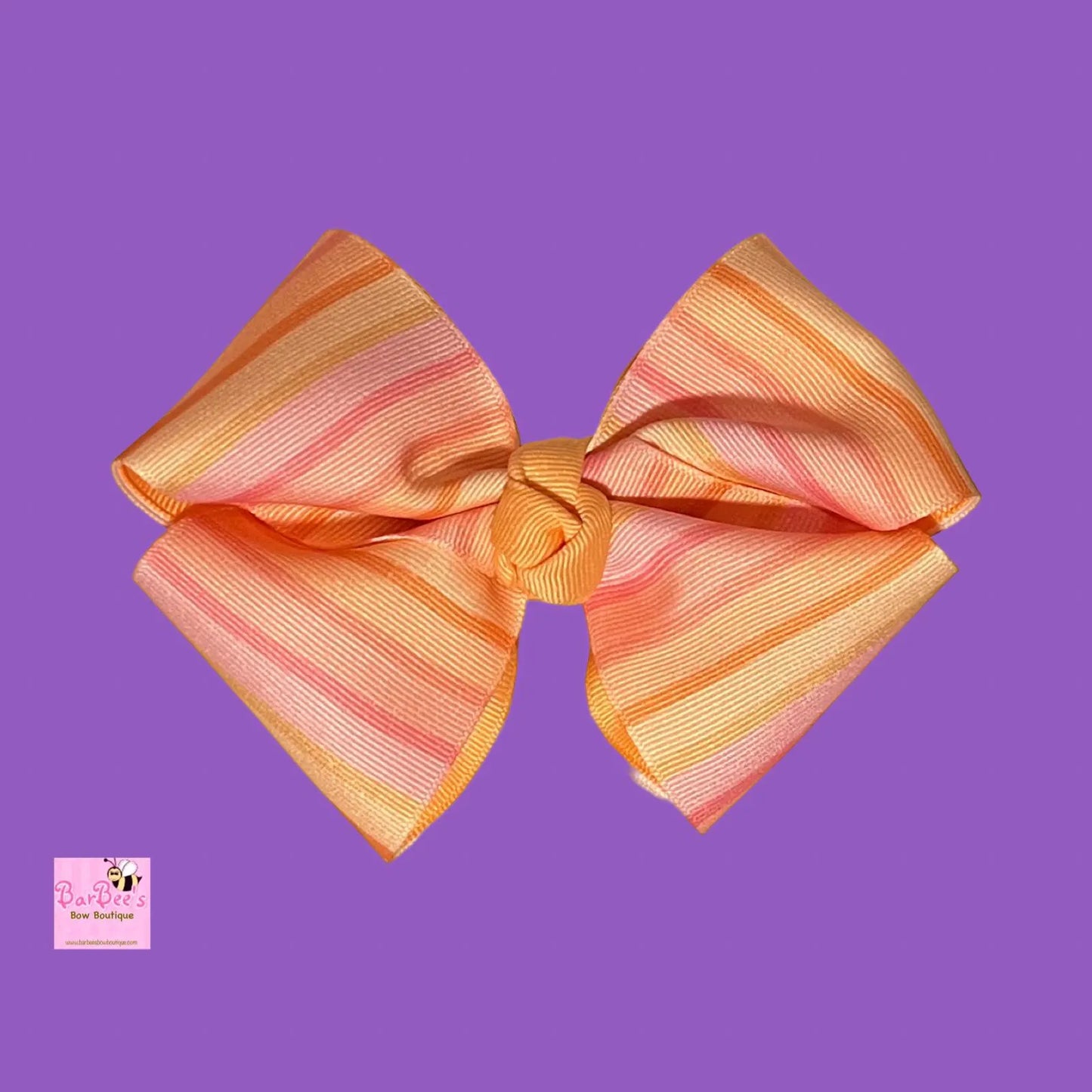 Sunset Stripe and Creamsicle or Raspberry Cream Double Ribbon Classic Hair Bow