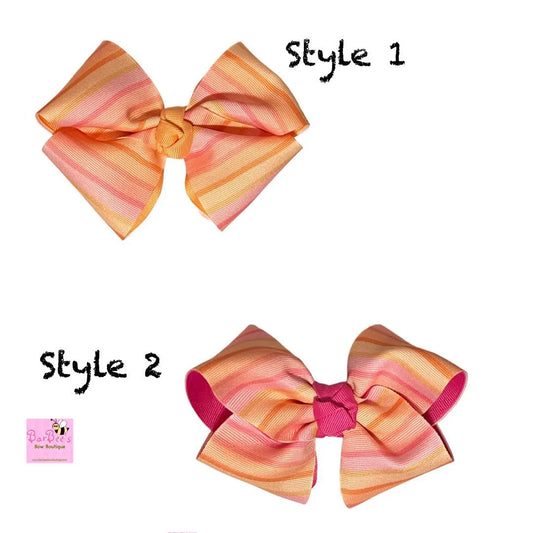 Sunset Stripe and Creamsicle or Raspberry Cream Double Ribbon Classic Hair Bow