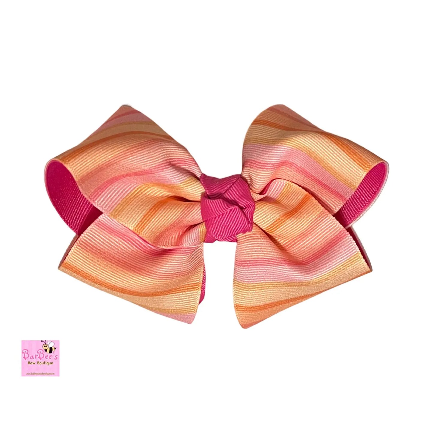 Sunset Stripe and Creamsicle or Raspberry Cream Double Ribbon Classic Hair Bow