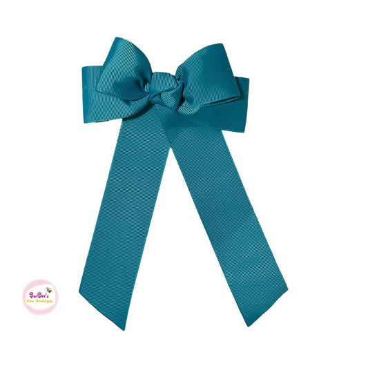 Girl Long Tail Double Bow Hair Bow, Tassel Grosgrain Ribbon Hair Bow Clip