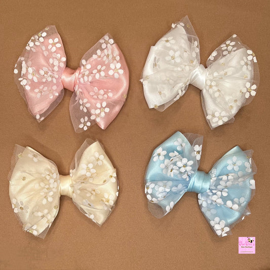 Red, Gold or Ivory Satin and Organza Hair Bows Girls Satin Bow Clip